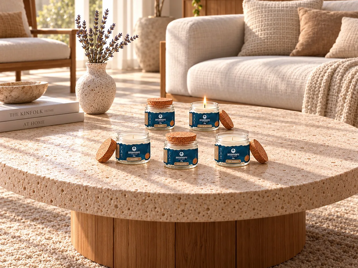 Velas Petit 25 g Anamare sobre a mesa de centro